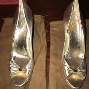Authentic Gucci Gold Wedge Sandals